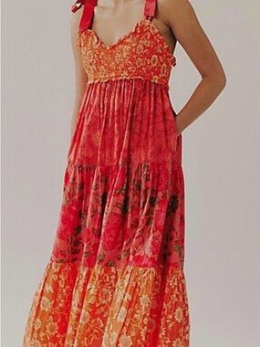 Free People Bluebell Tiered Maxi Dress with Tie Straps